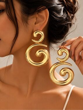 Gold Spiral Statement Earrings - Women Jewelry